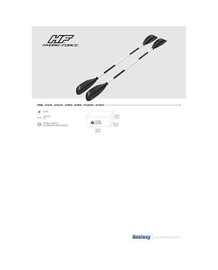 Bestway Remi in Alluminio Hidro-Force Kayak 230 cm Tempo Libero 62174