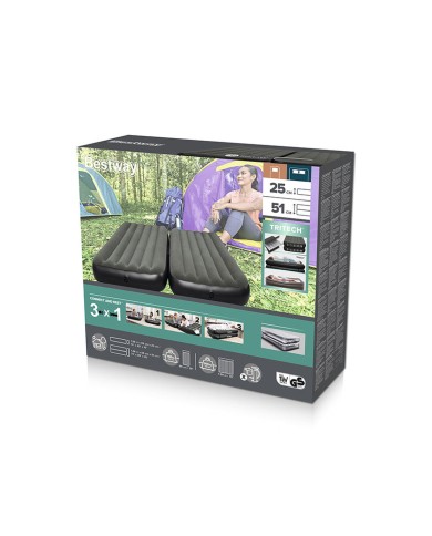 Bestway Materasso 3 in 1 Connettibili 188x99x25 cm Gonfiabile e Camping 67922