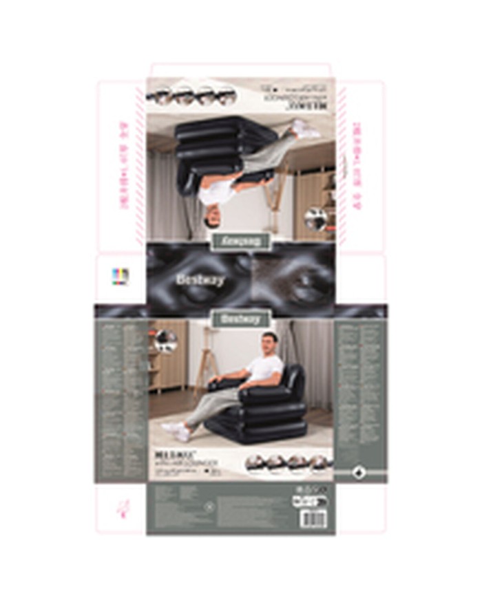 Bestway Poltrona Gonfiabile 4 Posizioni Nero 191x38x25 cm Interno 75114 Bestway Poltrona Gonfiabile 4 Posizioni Nero 191x38x25 cm Interno 75114