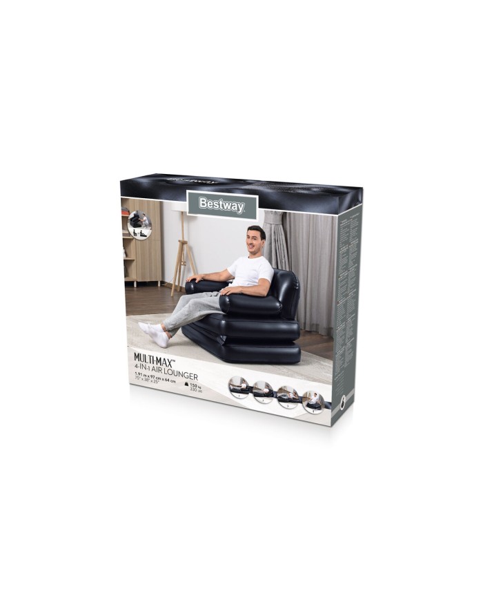 Bestway Poltrona Gonfiabile 4 Posizioni Nero 191x38x25 cm Interno 75114 Bestway Poltrona Gonfiabile 4 Posizioni Nero 191x38x25 cm Interno 75114