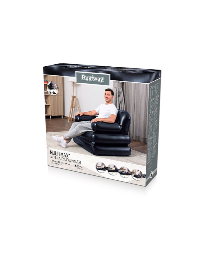 Bestway Poltrona Gonfiabile 4 Posizioni Nero 191x38x25 cm Interno 75114 Bestway Poltrona Gonfiabile 4 Posizioni Nero 191x38x25 cm Interno 75114