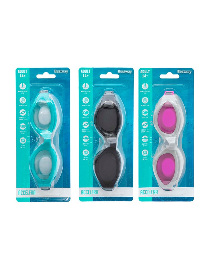 Bestway Occhiali da Nuoto in Silicone Adulto Specchio Antifog Colori Assortiti +14 Anni Mare e Piscina 21066