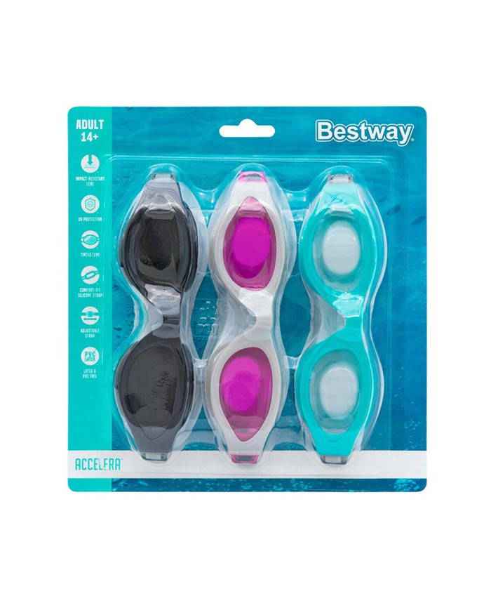 Bestway Occhiali da Nuoto Adulto Cinturino in Silicone Colore Assortito +14 Anni Spiaggia e Piscina 21077 Bestway Occhiali da Nuoto Adulto Cinturino in Silicone Colore Assortito +14 Anni Spiaggia e Piscina 21077