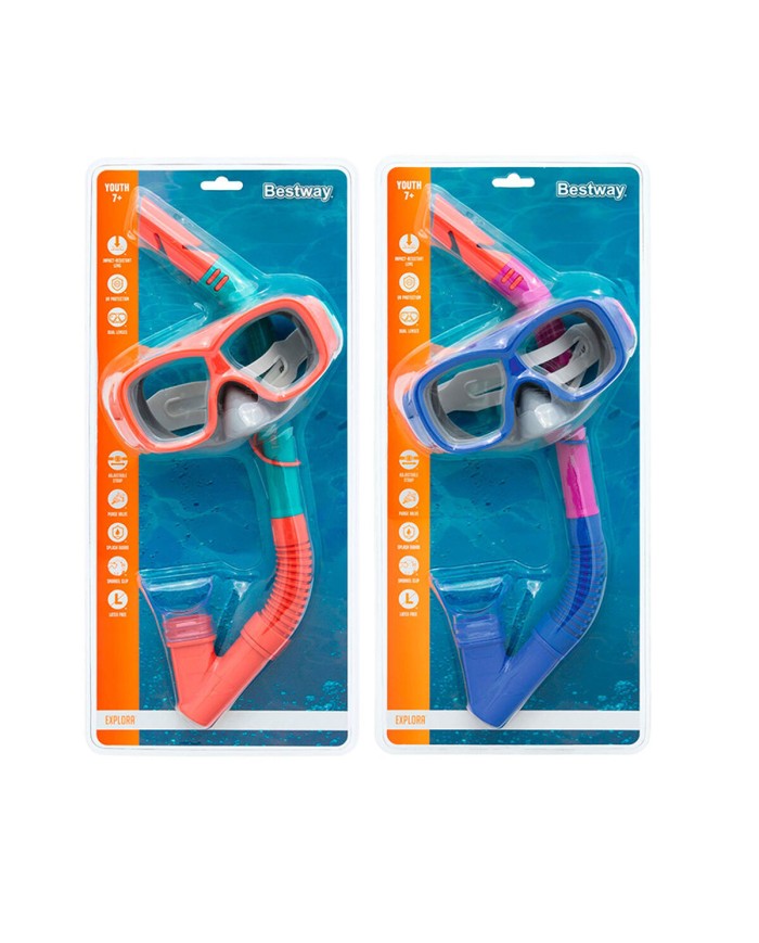 Bestway Set Maschera e Tubo Junior Valvola di Scarico Colori Assortiti +7 Anni Spiaggia e Piscina 24025 Bestway Set Maschera e Tubo Junior Valvola di Scarico Colori Assortiti +7 Anni Spiaggia e Piscina 24025