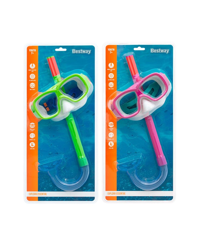 Bestway Set Maschera e Tubo per Adulti Valvola di Purga Colore Assortito +14 Anni Mare e Piscina 24029