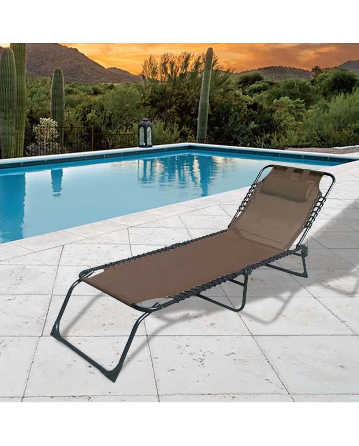 Marbueno lettino pieghevole in acciaio con cuscino giardino e piscina 190X58X27 cm marrone 10001