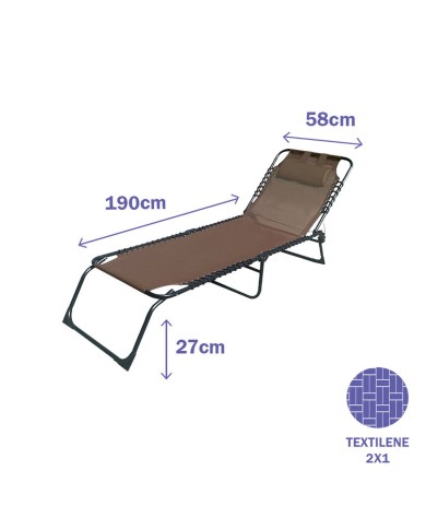 Marbueno lettino pieghevole in acciaio con cuscino giardino e piscina 190X58X27 cm marrone 10001