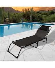 Marbueno Sdraio Pieghevole Acciaio con Cuscino Giardino e Piscina 190X58X27 cm Nera 10004