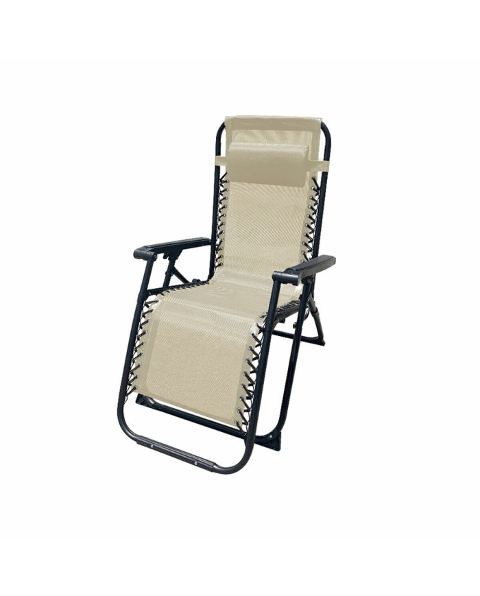 Marbueno Sdraio Pieghevole Acciaio Con Cuscino Giardino e Piscina 90X66X108 cm Gravità Zero Beige 10005