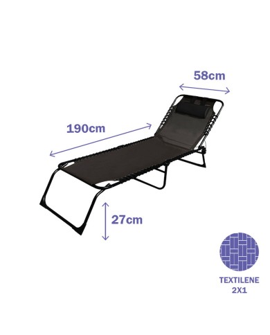 Marbueno Sdraio Pieghevole Acciaio con Cuscino Giardino e Piscina 190X58X27 cm Nera 10004 Marbueno Sdraio Pieghevole Acciaio con Cuscino Giardino e Piscina 190X58X27 cm Nera 10004