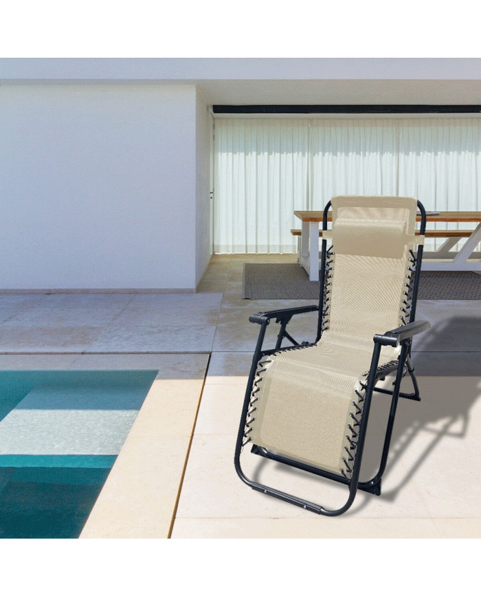 Marbueno Sdraio Pieghevole Acciaio Con Cuscino Giardino e Piscina 90X66X108 cm Gravità Zero Beige 10005