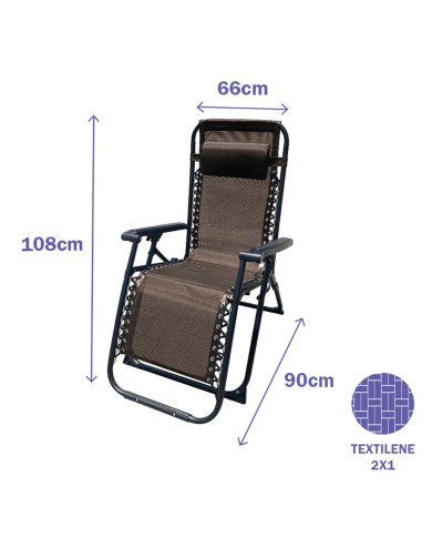 Marbueno Sdraio Pieghevole Acciaio Con Cuscino Giardino e Piscina 90X66X108 cm Gravità Zero Marrone 10007