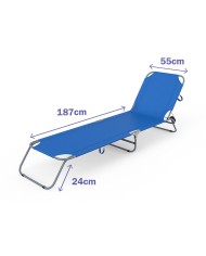 Marbueno Tumbona Pieghevole Acciaio Blu Scuro Spiaggia e Piscina 187X55X24 cm 10021