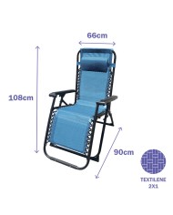 Marbueno Sdraio Pieghevole Acciaio Con Cuscino Giardino e Piscina 90X66X108 cm Gravità Zero Blu 10345