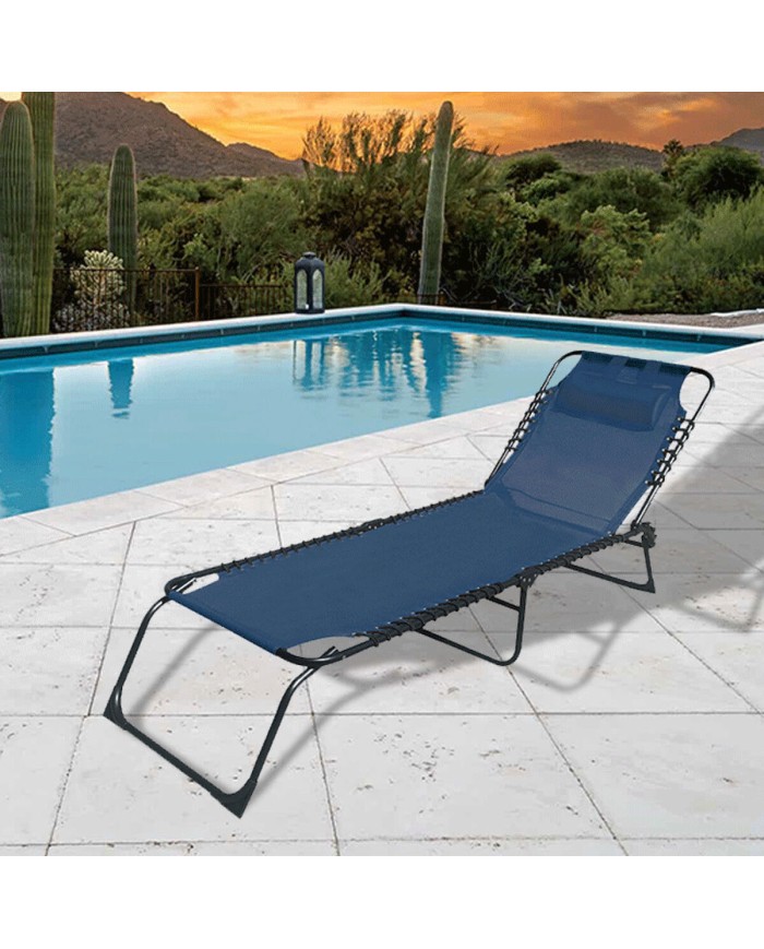 Marbueno Sdraio Pieghevole Acciaio Con Cuscino Giardino e Piscina 190X58X27 cm Blu 10003
