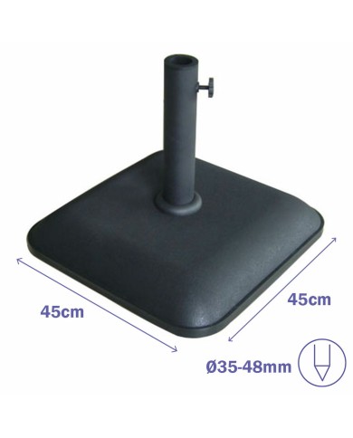 Marbueno Base Ombrellone Quadrato Cemento 45X45X7,3 cm 25KG Nero Giardino 10458