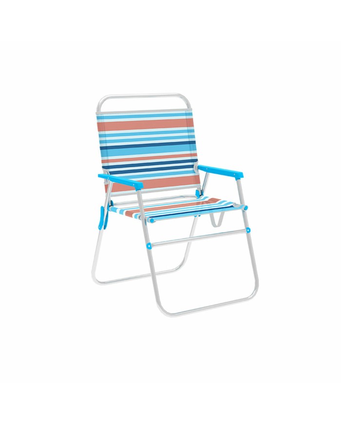 Marbueno Sedia Pieghevole Alluminio Strisce Arancioni e Blu Spiaggia 52X56X80 cm