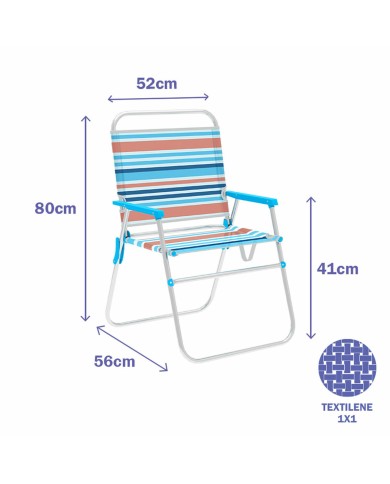 Marbueno Sedia Pieghevole Alluminio Strisce Arancioni e Blu Spiaggia 52X56X80 cm Marbueno Sedia Pieghevole Alluminio Strisce Arancioni e Blu Spiaggia 52X56X80 cm
