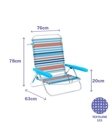 Marbueno Sedia Pieghevole 5 Posizioni Alluminio Strisce Arancioni e Blu 63X76X78 cm Marbueno Sedia Pieghevole 5 Posizioni Alluminio Strisce Arancioni e Blu 63X76X78 cm