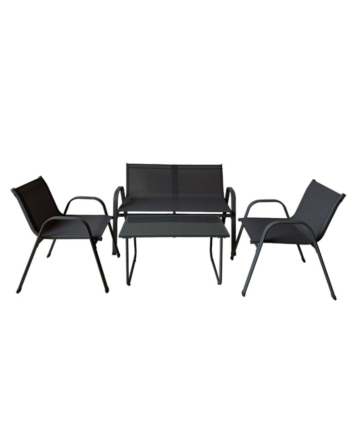 Set Tavolo e Sedie Giardino Acciaio Nero Textilene 10468