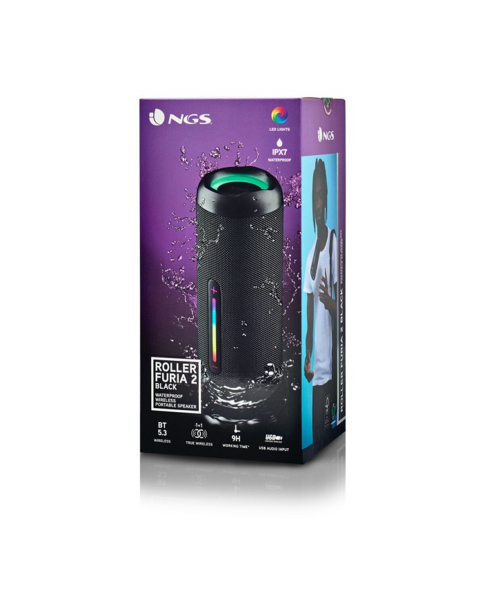 Altoparlante Bluetooth Portatile NGS Roller Furia 2 Black Nero 15 W Altoparlante Bluetooth Portatile NGS Roller Furia 2 Black Nero 15 W