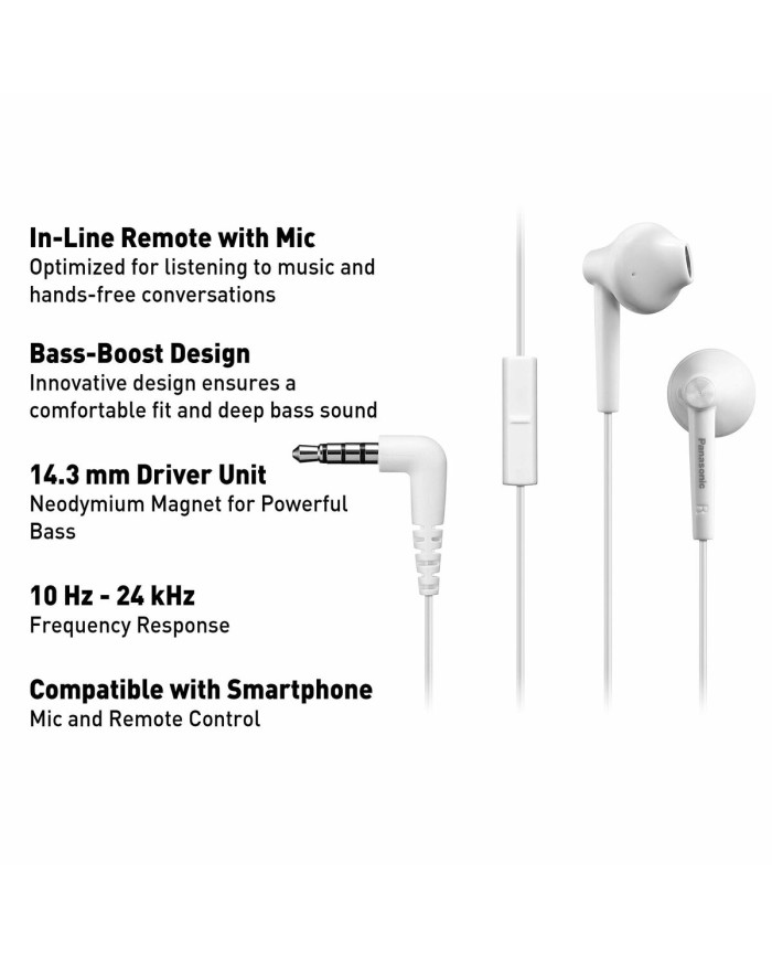 Auricolari con Microfono Panasonic RP-TCM55E-W Bianco Auricolari con Microfono Panasonic RP-TCM55E-W Bianco
