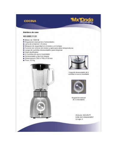 Frullatore Mx Onda MXBBE2120 Acciaio 1000 W