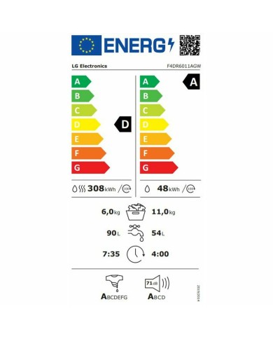 Lavatrice-Asciugatrice Intelligente LG F4DR6011AGW 11 kg/6 kg 1400 rpm Lavatrice-Asciugatrice Intelligente LG F4DR6011AGW 11 kg/6 kg 1400 rpm