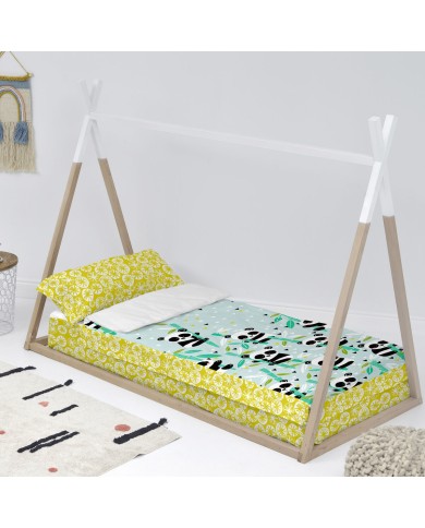 Copripiumone a sacco con Piumone HappyFriday Moshi Moshi Panda Garden Blue Azzurro 105 x 200 cm Copripiumone a sacco con Piumone HappyFriday Moshi Moshi Panda Garden Blue Azzurro 105 x 200 cm