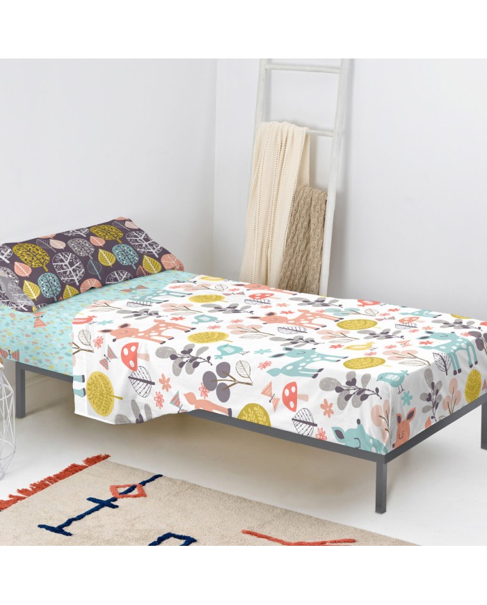 Set di Lenzuola HappyFriday Moshi Moshi Woodland Multicolore Singolo 2 Pezzi Set di Lenzuola HappyFriday Moshi Moshi Woodland Multicolore Singolo 2 Pezzi