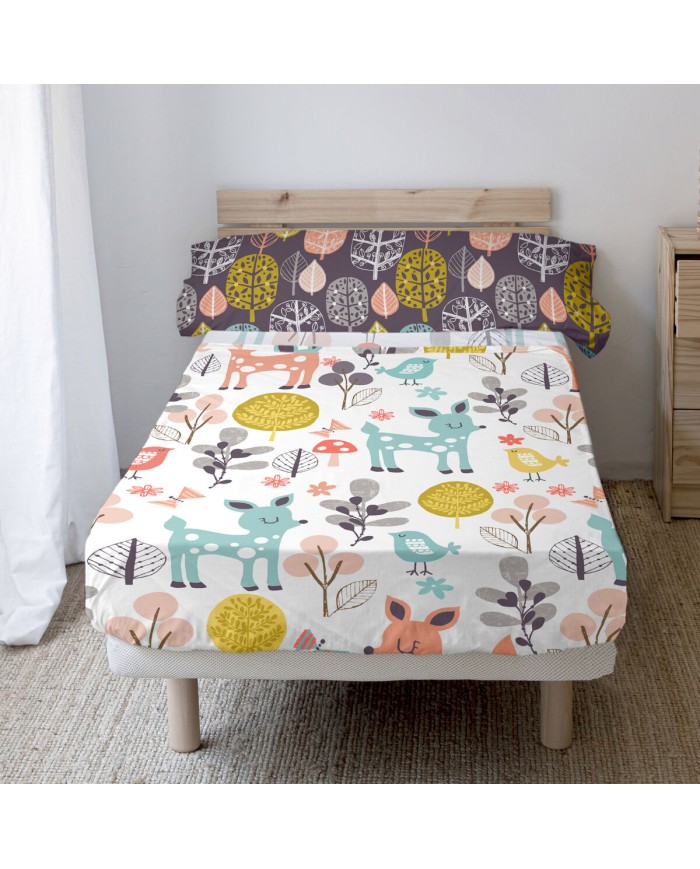 Set di Lenzuola HappyFriday Moshi Moshi Woodland Multicolore Singolo 2 Pezzi Set di Lenzuola HappyFriday Moshi Moshi Woodland Multicolore Singolo 2 Pezzi