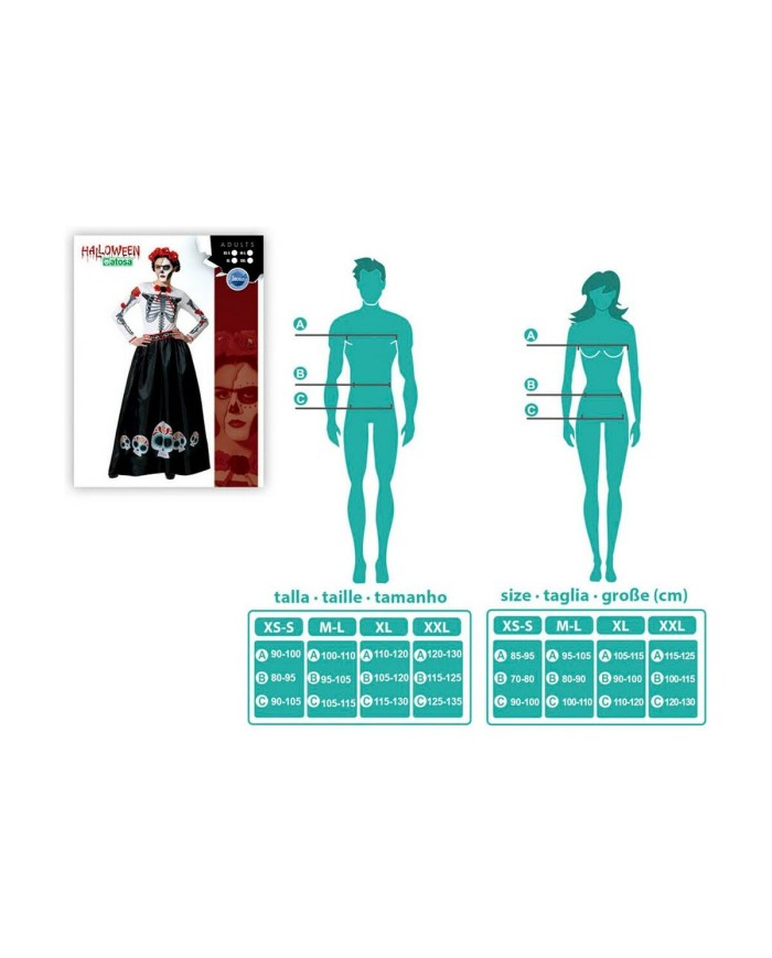 Costume per Adulti Scheletro Messicano Multicolore (XS/S)