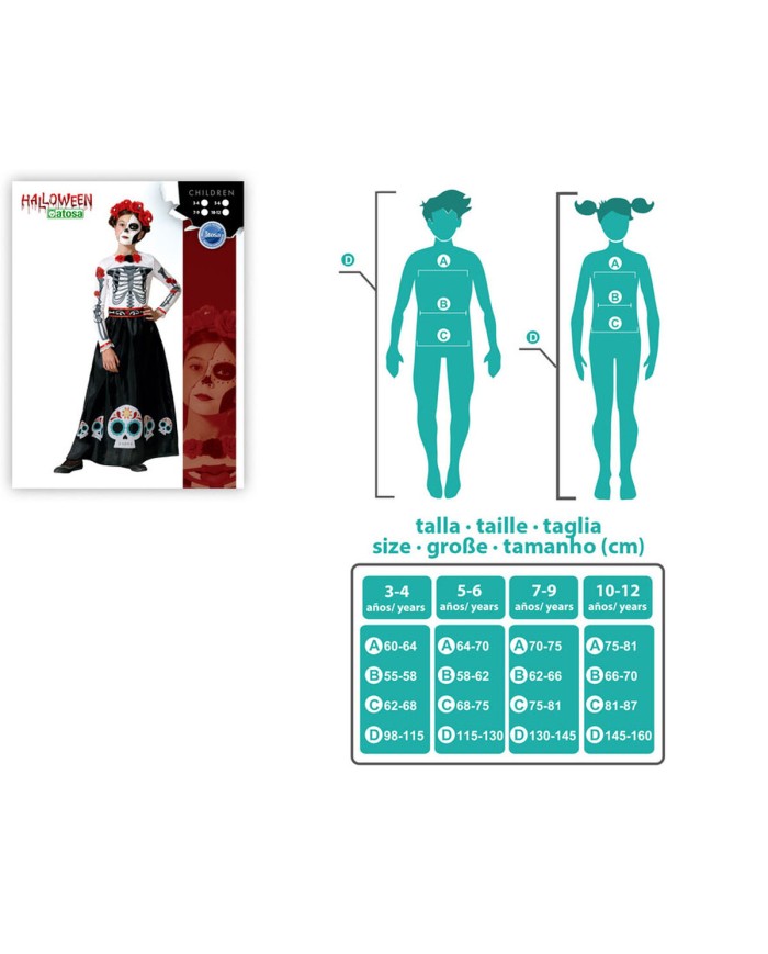 Costume per Bambini Scheletro 10-12 Anni (2 Pezzi)