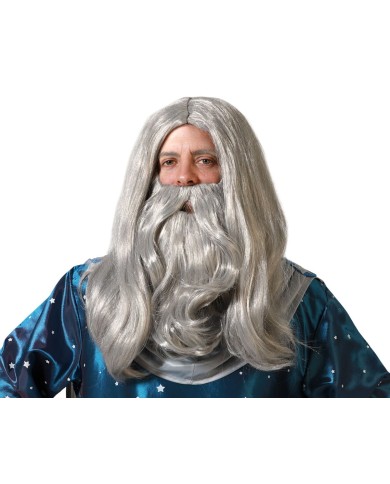 Parrucca con barba Mago Grigio Parrucca con barba Mago Grigio