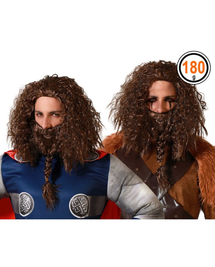 Parrucca con barba Vichingo Castano