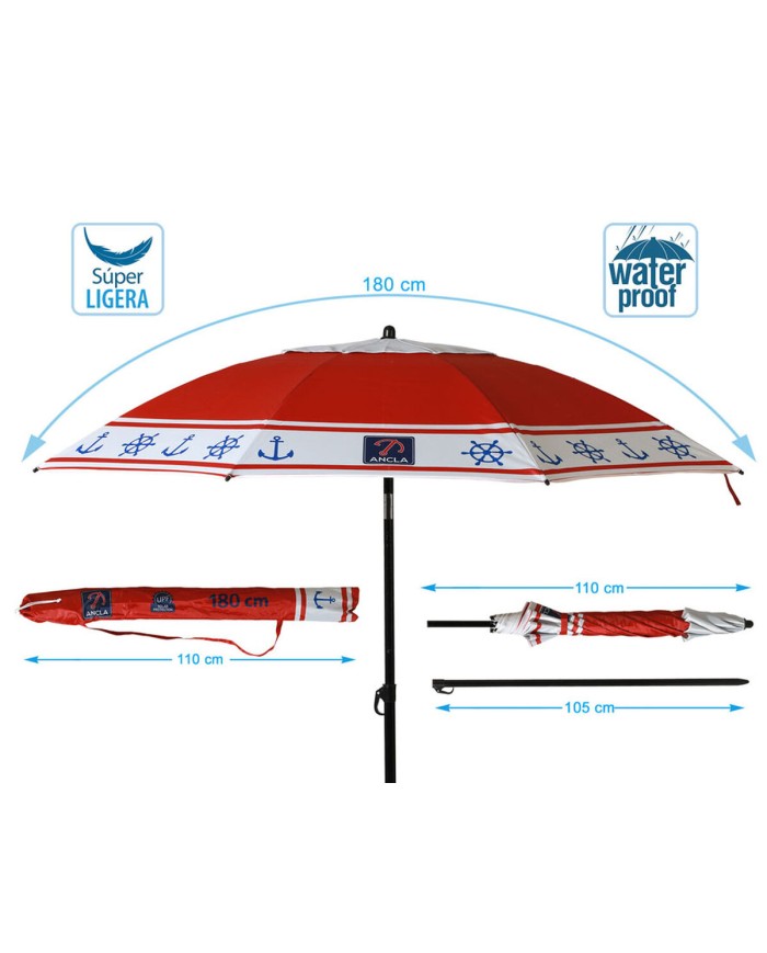 Ombrellone Rosso Ø 180 cm SPF50+ Ancora