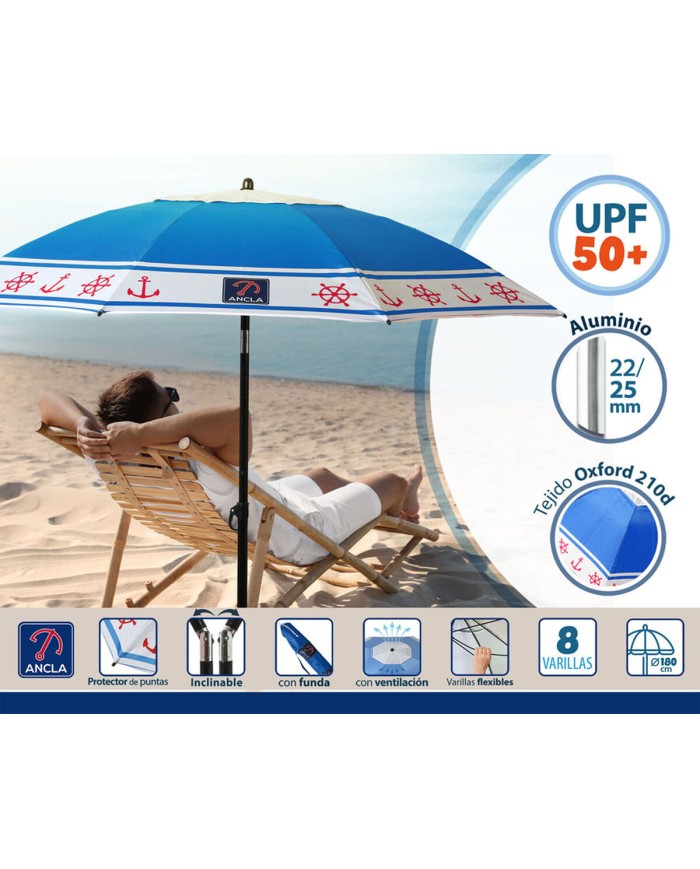 Ombrellone Azzurro Ø 180 cm SPF50+ Ancora
