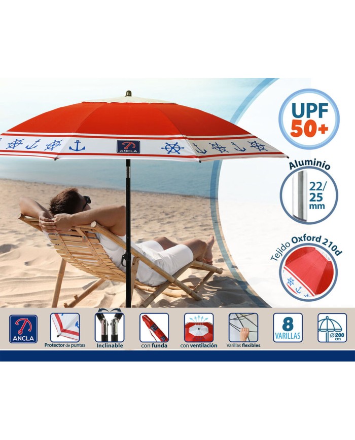 Ombrellone Rosso Ø 200 cm SPF50+ Ancora