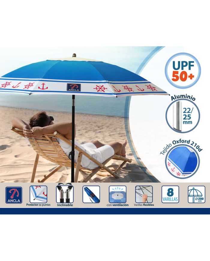 Ombrellone Azzurro Ø 200 cm SPF50+ Ancora