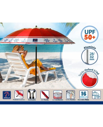 Ombrellone Rosso Ø 220 cm SPF50+ Ancora Ombrellone Rosso Ø 220 cm SPF50+ Ancora