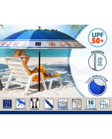 Ombrellone Azzurro Ø 240 cm SPF50+ Ancora Ombrellone Azzurro Ø 240 cm SPF50+ Ancora