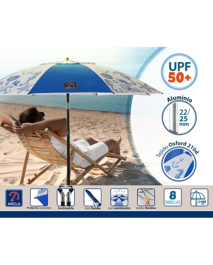 Ombrellone Azzurro Ø 180 cm SPF50+ Marino