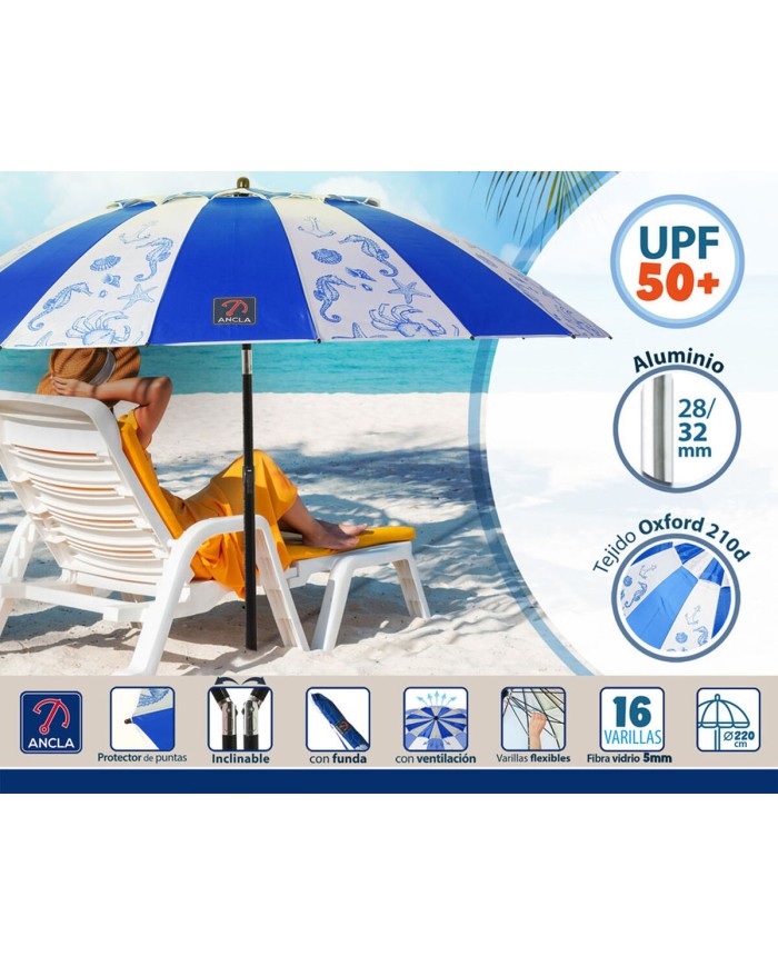 Ombrellone Azzurro Ø 220 cm SPF50+ Marino Ombrellone Azzurro Ø 220 cm SPF50+ Marino