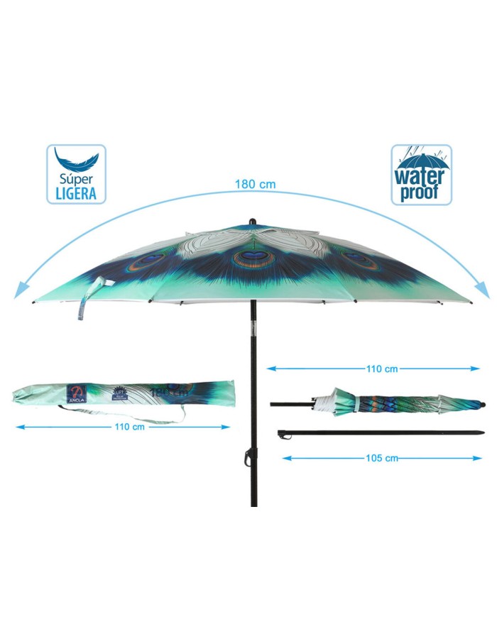 Ombrellone Verde Ø 180 cm SPF50+ Pavone