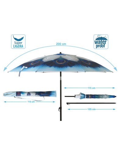 Ombrellone Azzurro Ø 200 cm SPF50+ Pavone Ombrellone Azzurro Ø 200 cm SPF50+ Pavone