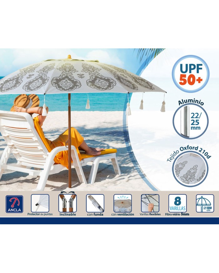 Ombrellone Bianco Ø 180 cm SPF50+ Boho