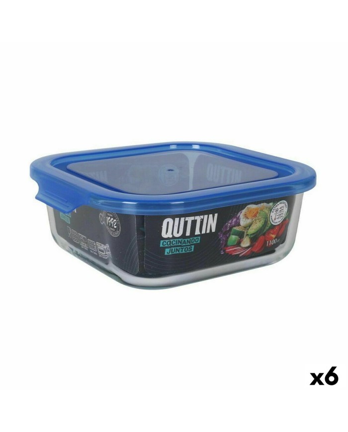 Porta Pranzo Quadrato con Coperchio Quttin Azzurro 1,1 L (6 Unità)