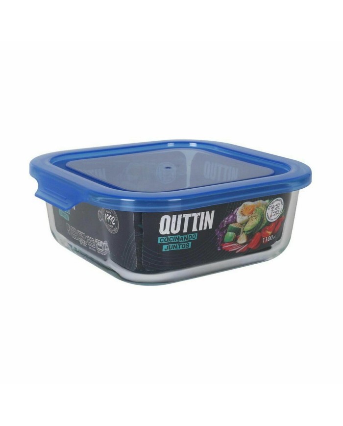 Porta Pranzo Quadrato con Coperchio Quttin Azzurro 1,1 L (6 Unità)