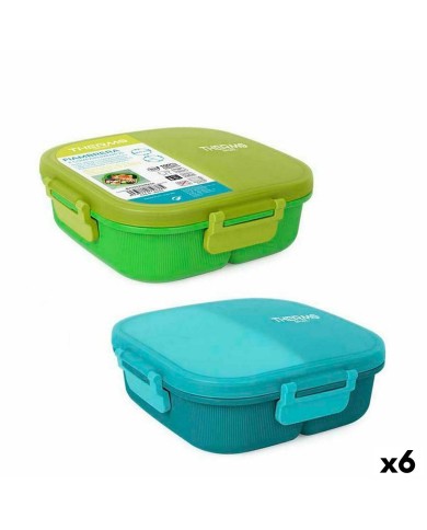 Porta pranzo Ermetico ThermoSport 3 Compartimenti Quadrato 900 ml (6 Unità)