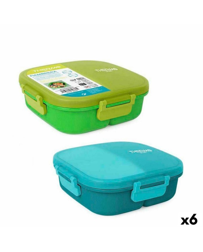 Porta pranzo Ermetico ThermoSport 3 Compartimenti Quadrato 900 ml (6 Unità) Porta pranzo Ermetico ThermoSport 3 Compartimenti Quadrato 900 ml (6 Unità)